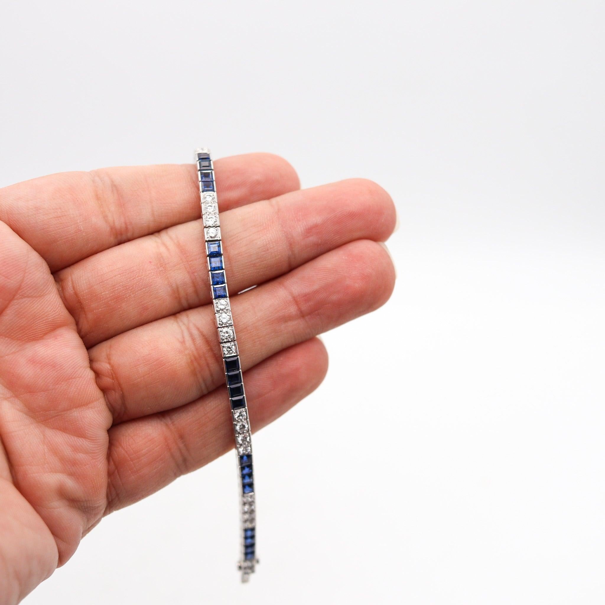 ART DECO 1930 Pulsera de platino con 8,68 quilates de diamantes y zafiros 4