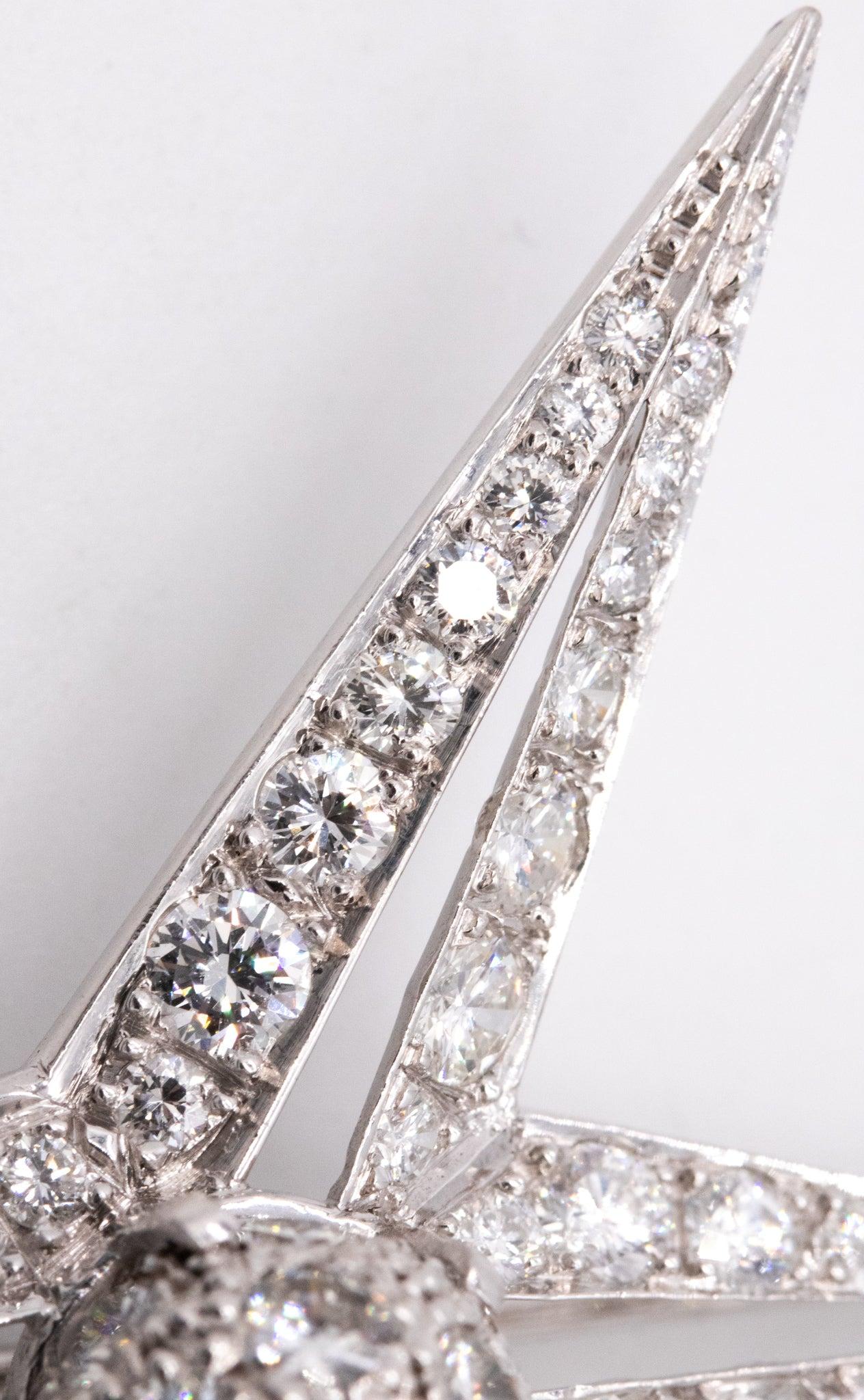 Art Deco ART DECO 1930 Celestial Star Pendant Brooch In Platinum With 3.76 Ctw Diamonds For Sale