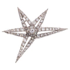 ART DECO 1930 Celestial Star Anhänger-Brosche aus Platin mit 3,76 Karat Diamanten
