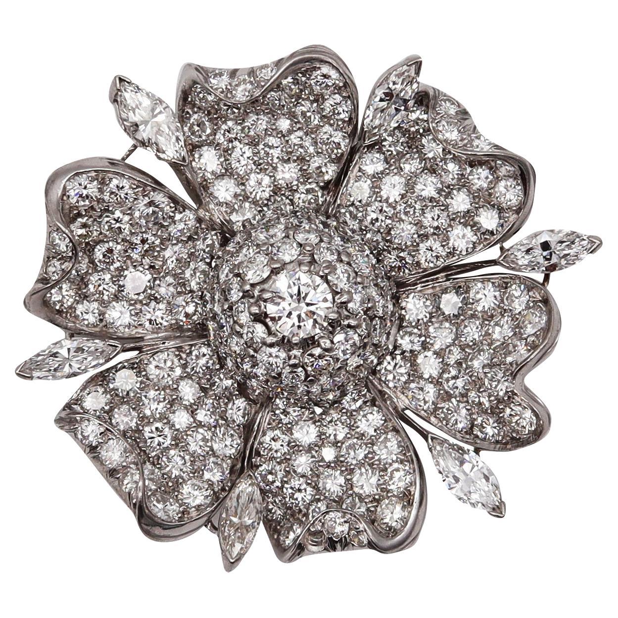 Art Deco 1930 Classic Brooch in Platinum with Pave of 13.02 Cts in VVS Diamonds
