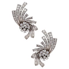 Art Deco 1930 Clips-Earrings In Solid Platinum With 4.92 Cts In Diamonds