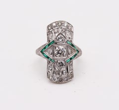 Art Deco 1930 Cocktail Ring In Platinum With 1.55 Ctw In Diamonds And Emerald