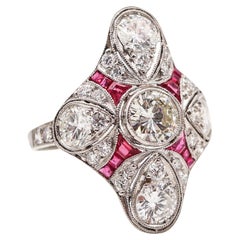 ART DECO 1930 Cocktail Ring In Platinum With 2.82 Ctw Diamonds And Rubies