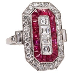 ART DECO 1930 Cocktail Ring In Platinum With 3.07 Ctw In Diamonds And Rubies