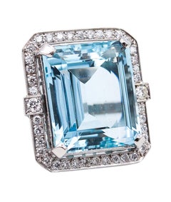 ART DECO 1930 Cocktail Ring In Platinum With 33.72 Ctw Aquamarine 
Diamonds