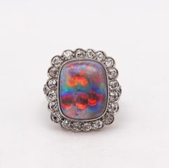 ART DECO 1930 Cocktail Ring in Platinum with 6.12cts Australian Opal & Diamonds
