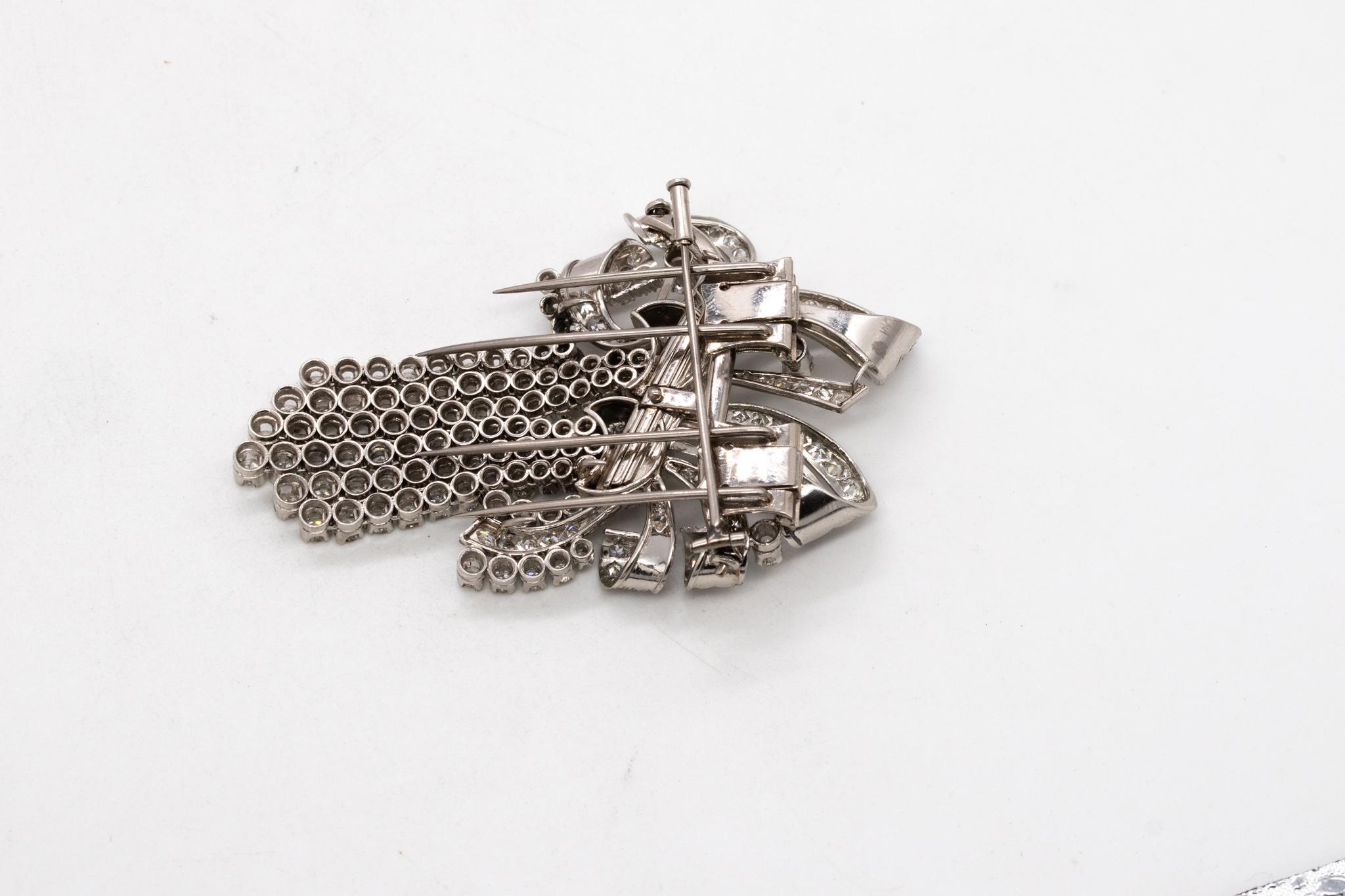 Art Deco 1930 Convertible Clips Brooch in Platinum with 13.26 Ctw of VS Diamonds 1