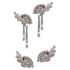 Art Deco 1930 Convertible Clips-Earrings Solid Platinum 5.89 Cts In VS Diamonds
