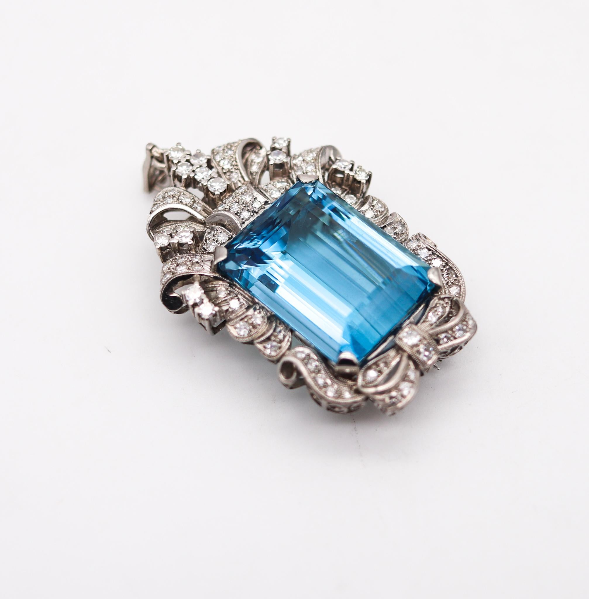 Women's Art Deco 1930 Convertible Necklace in Platinum 64.33 Ctw in Aquamarine & Diamond