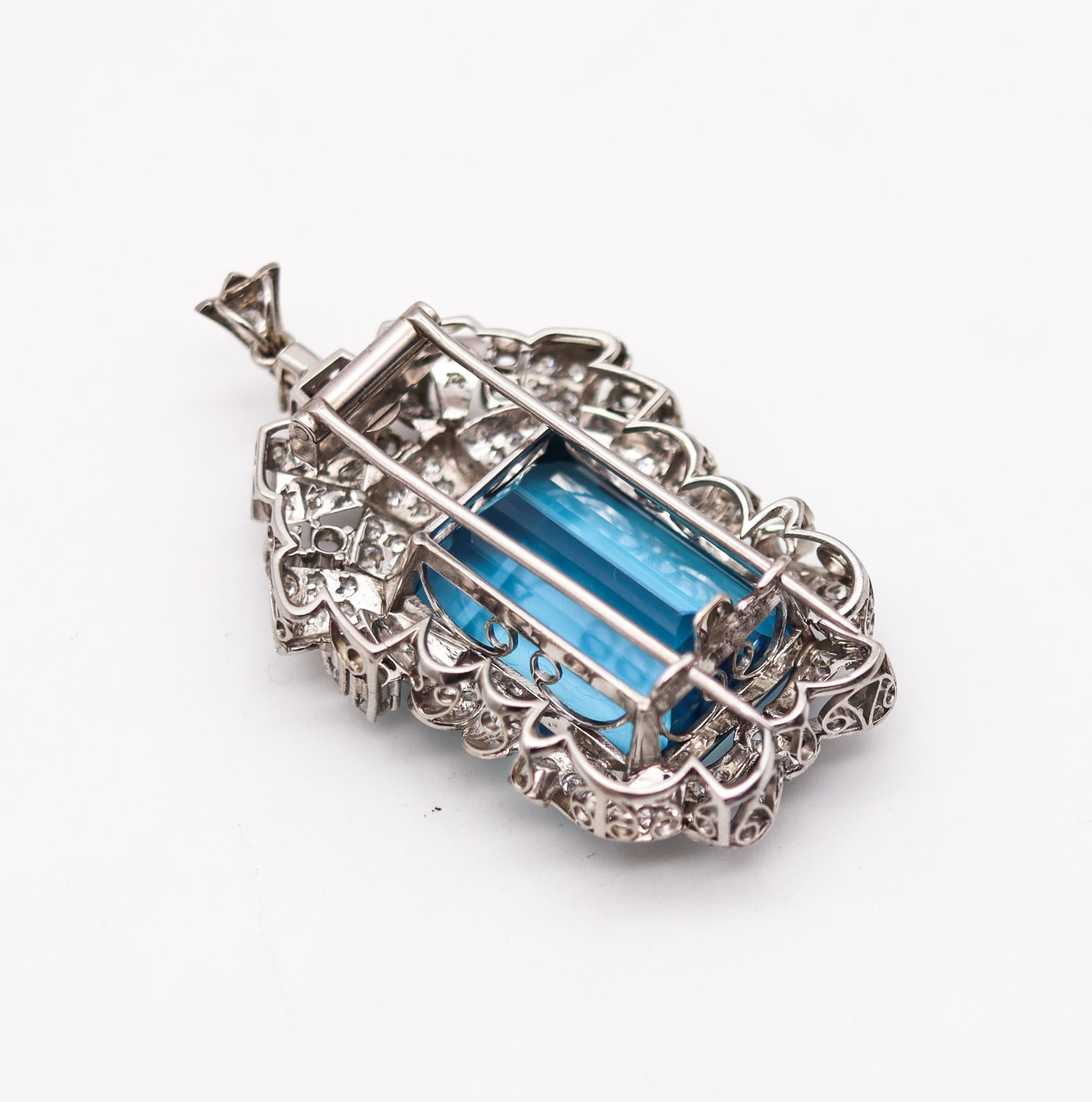 Art Deco 1930 Convertible Necklace in Platinum 64.33 Ctw in Aquamarine & Diamond 1
