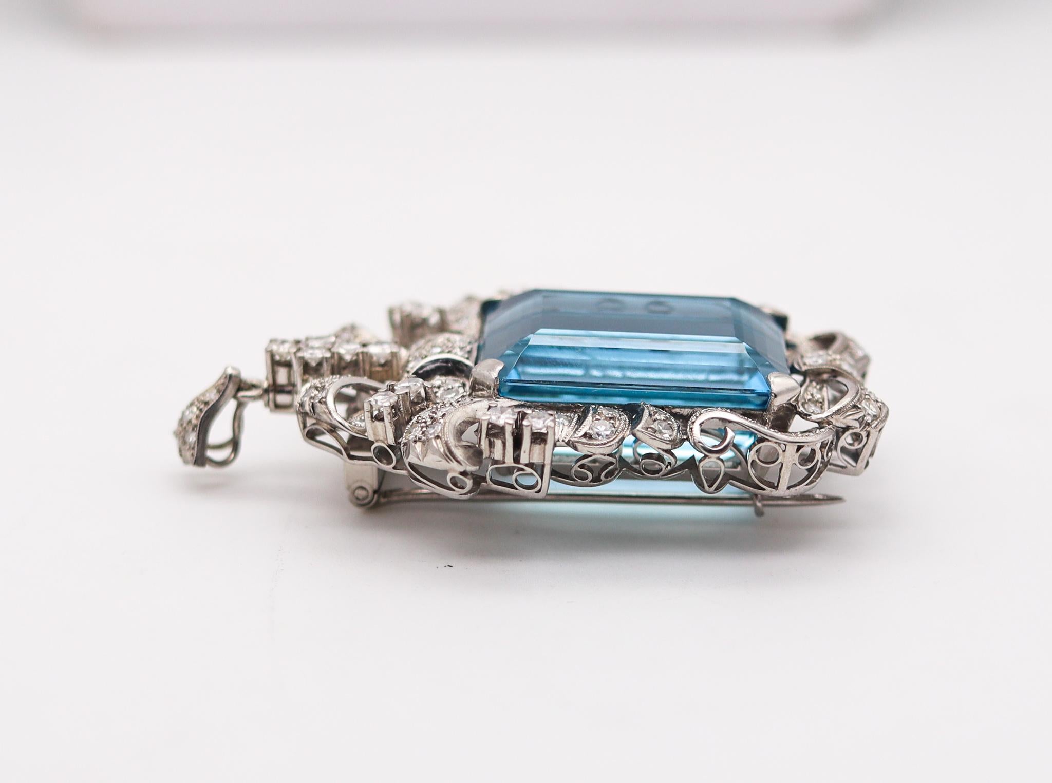 Art Deco 1930 Convertible Necklace in Platinum 64.33 Ctw in Aquamarine & Diamond 3