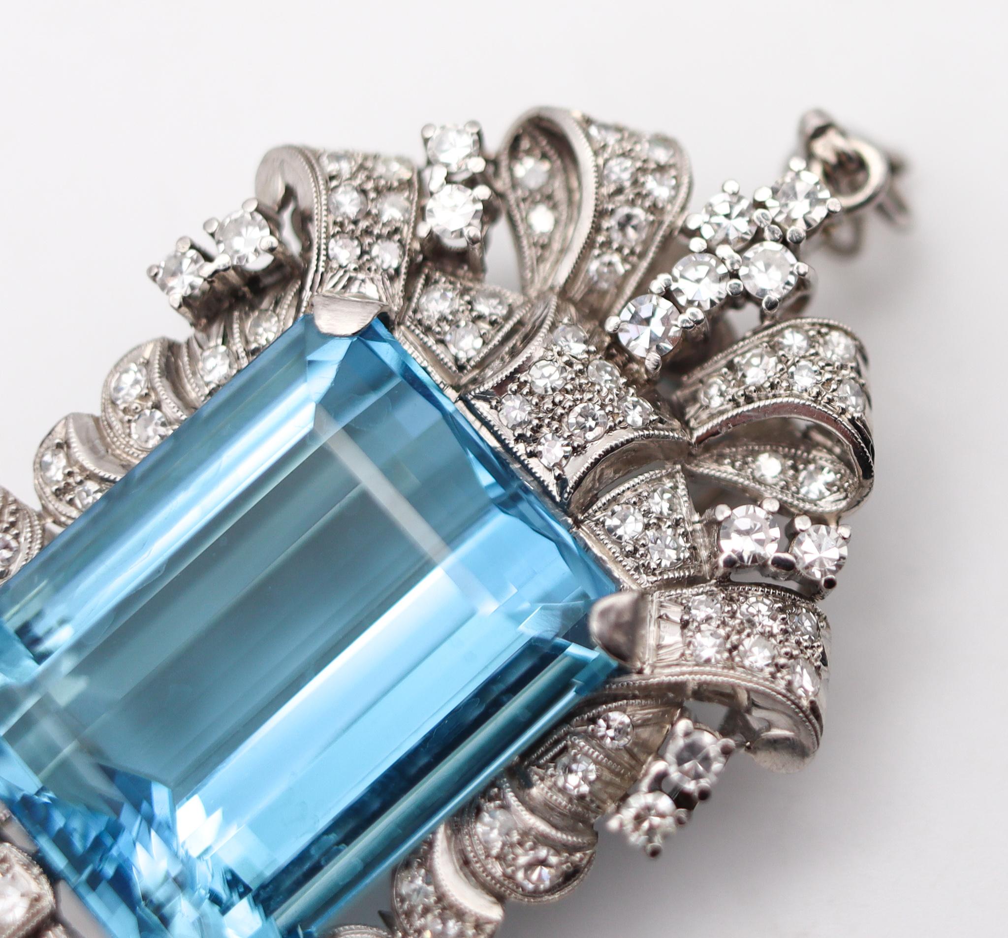 Art Deco 1930 Convertible Necklace in Platinum 64.33 Ctw in Aquamarine & Diamond 4