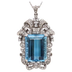 Vintage Art Deco 1930 Convertible Necklace in Platinum 64.33 Ctw in Aquamarine & Diamond