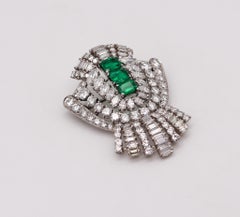 Art Deco 1930 Convertible Pendant Brooch Platinum 11.73 Ctw Diamonds & Emeralds