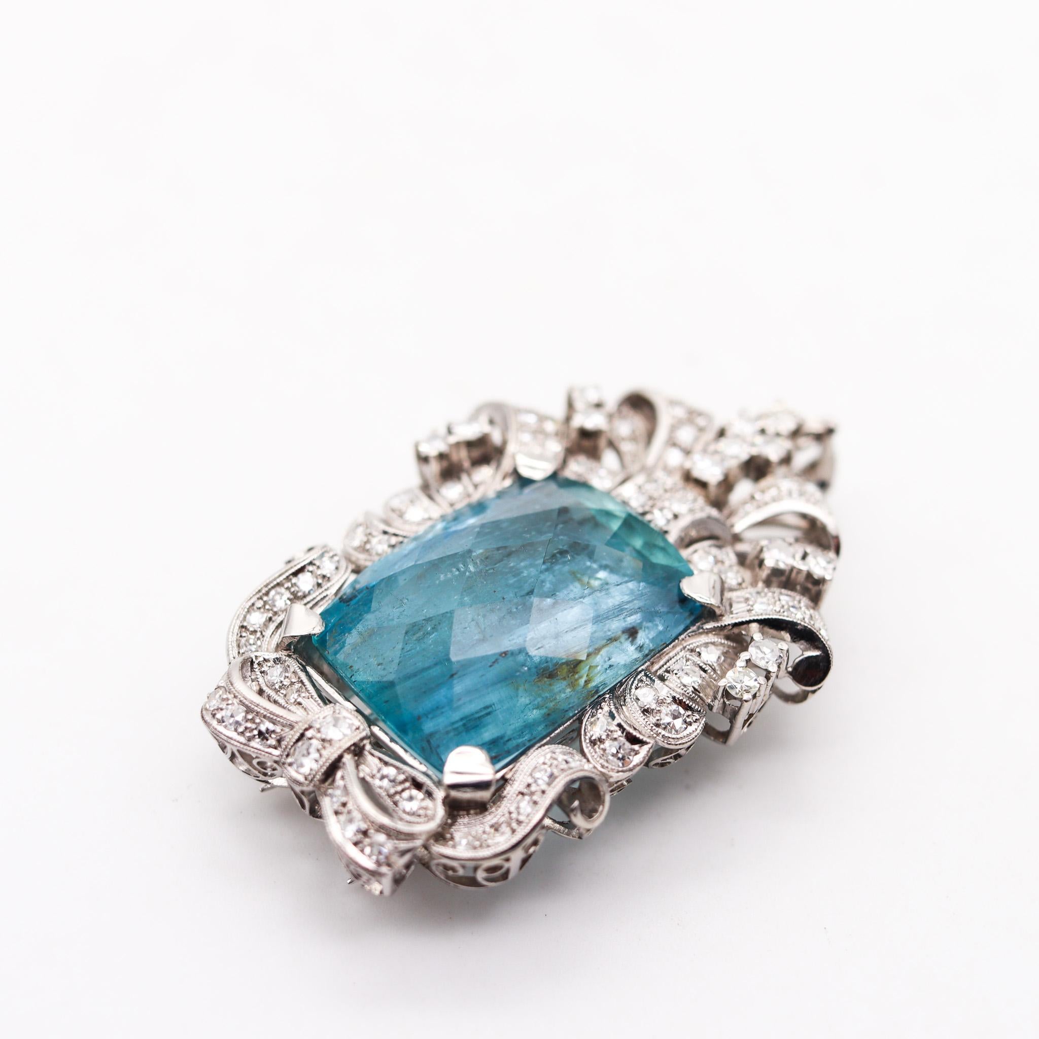 Women's Art Deco 1930 Convertible Pendant In Platinum 57.31 Ctw Aquamarine And Diamonds