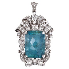 Art Deco 1930 Convertible Pendant In Platinum 57.31 Ctw Aquamarine And Diamonds