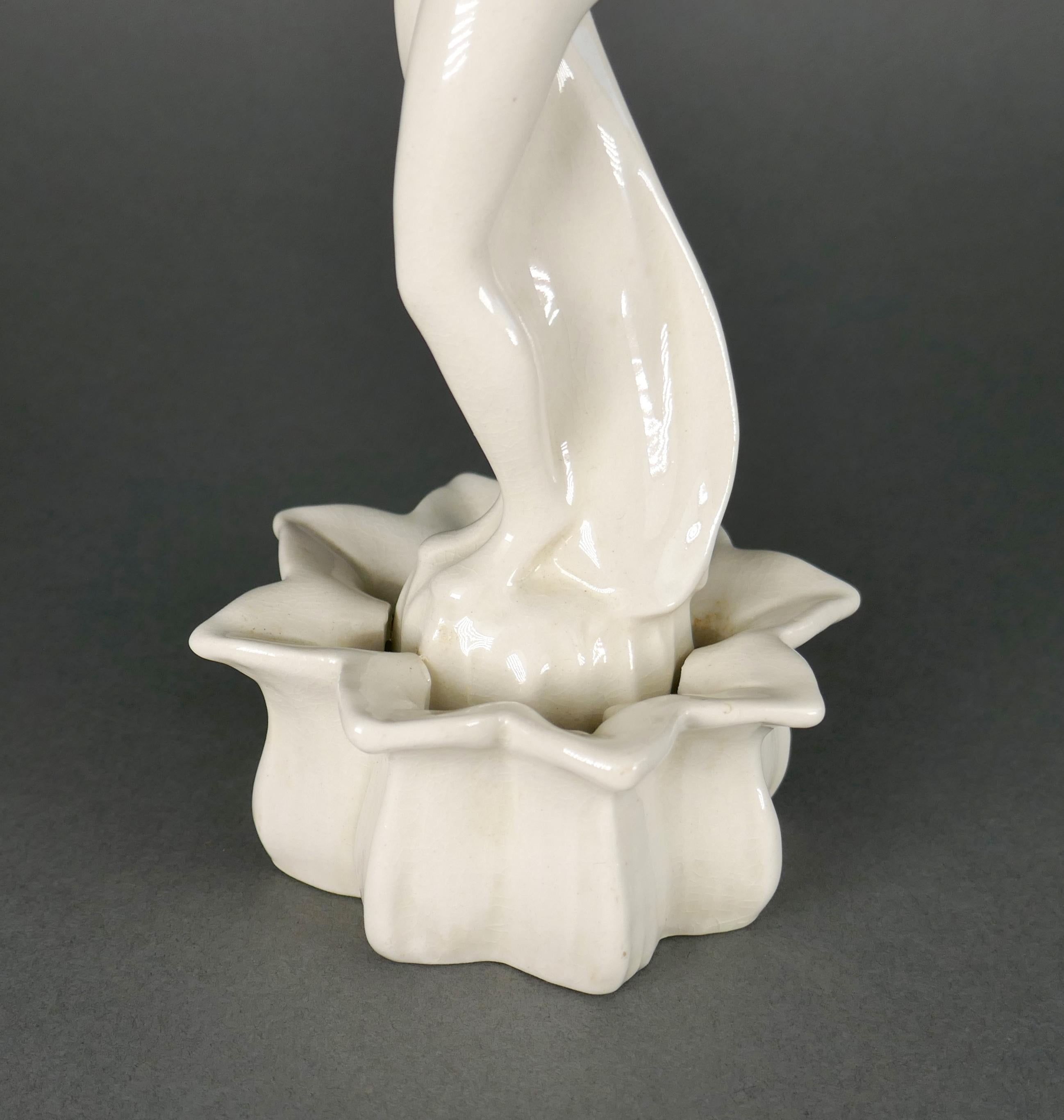 American Art Deco 1930 Cowan Pottery Figural Female Beauty Flower Frog 