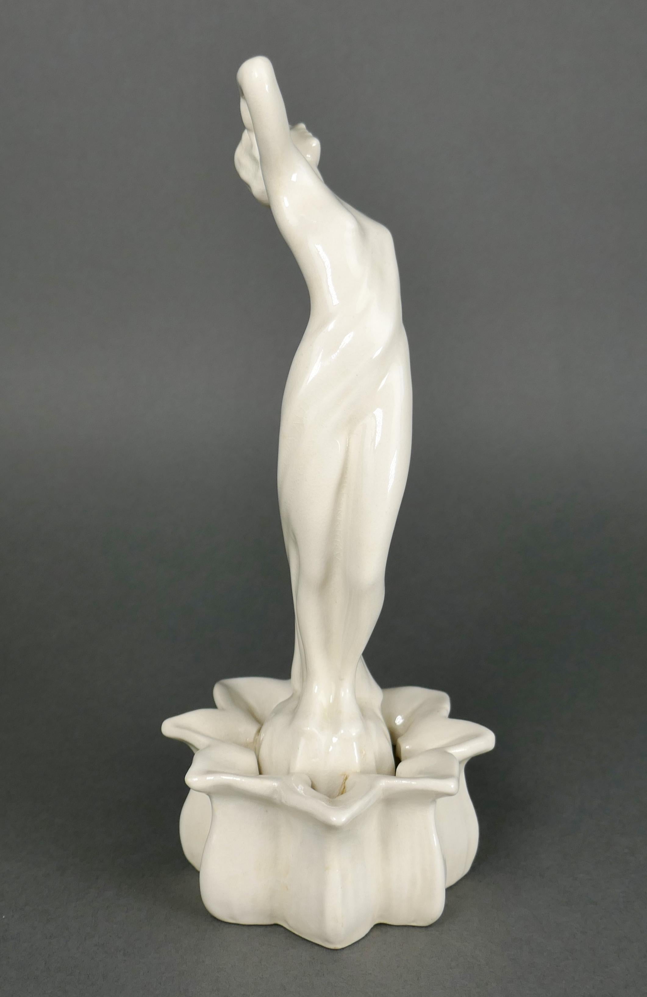 Cast Art Deco 1930 Cowan Pottery Figural Female Beauty Flower Frog 