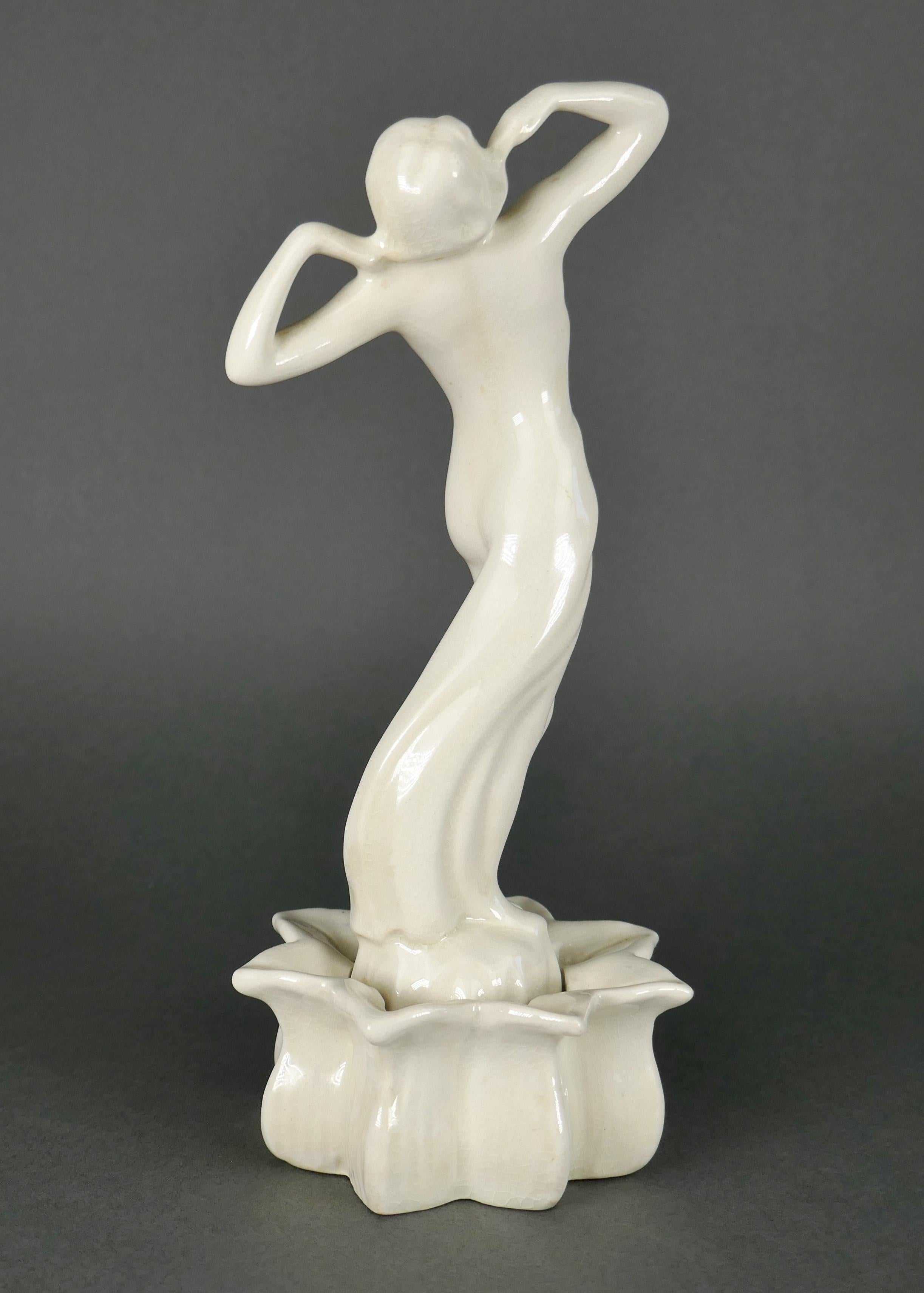 Art Deco 1930 Cowan Pottery Figural Female Beauty Flower Frog 