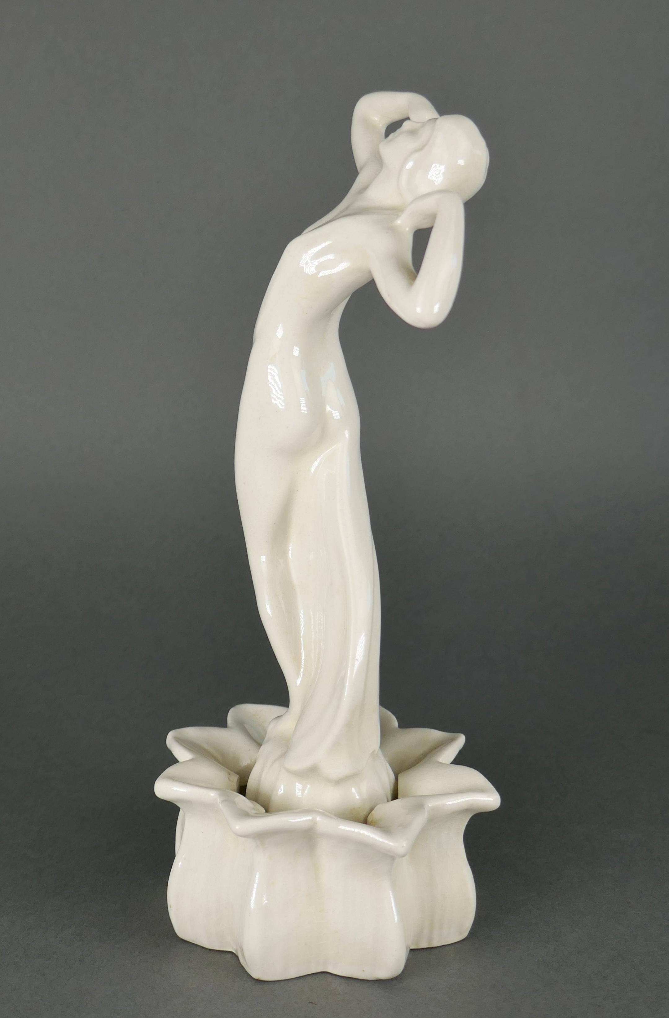 Mid-20th Century Art Deco 1930 Cowan Pottery Figural Female Beauty Flower Frog 