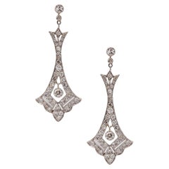 ART DECO 1930 Dangle Drops Earrings In Platinum With 3.26 Ctw In Euro Diamonds
