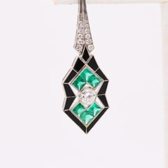 Art Deco 1930 Dangle Earrings In Platinum With 10.52 Ctw In Diamonds & Emeralds