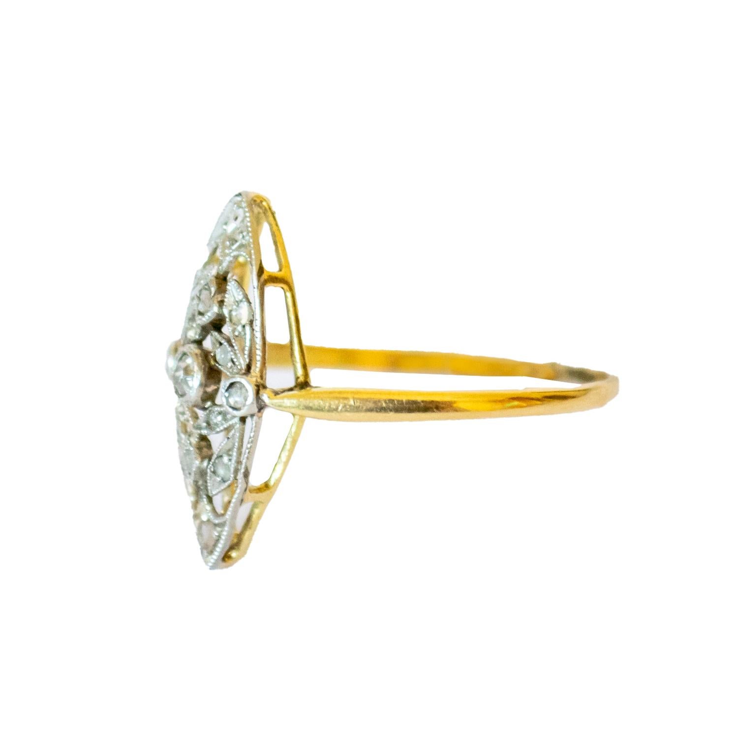 Art Deco 1930 Diamantring aus 18 Karat Gold und Platin mit Diamanten (Rosenschliff) im Angebot