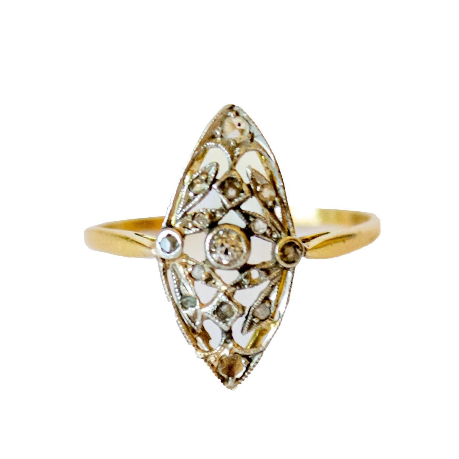 Art Deco 1930 Diamantring aus 18 Karat Gold und Platin mit Diamanten im Zustand „Gut“ im Angebot in MADRID, ES