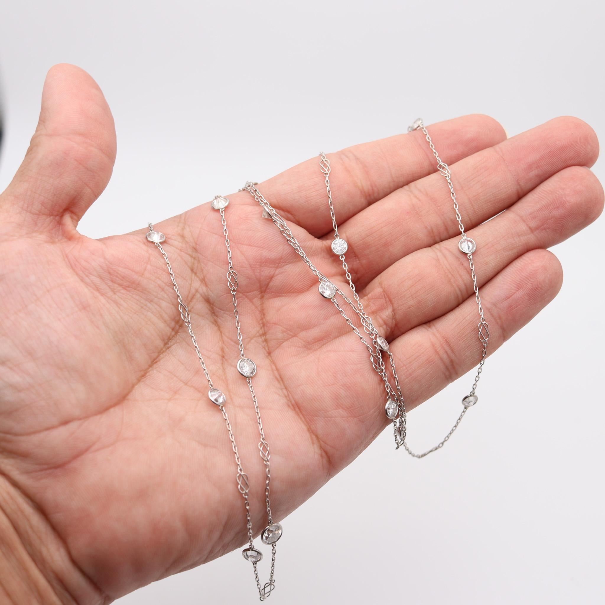 Art Deco ART-DECO 1930 Diamonds Station Long Necklace In Platinum With 8.40 Ctw Diamonds For Sale