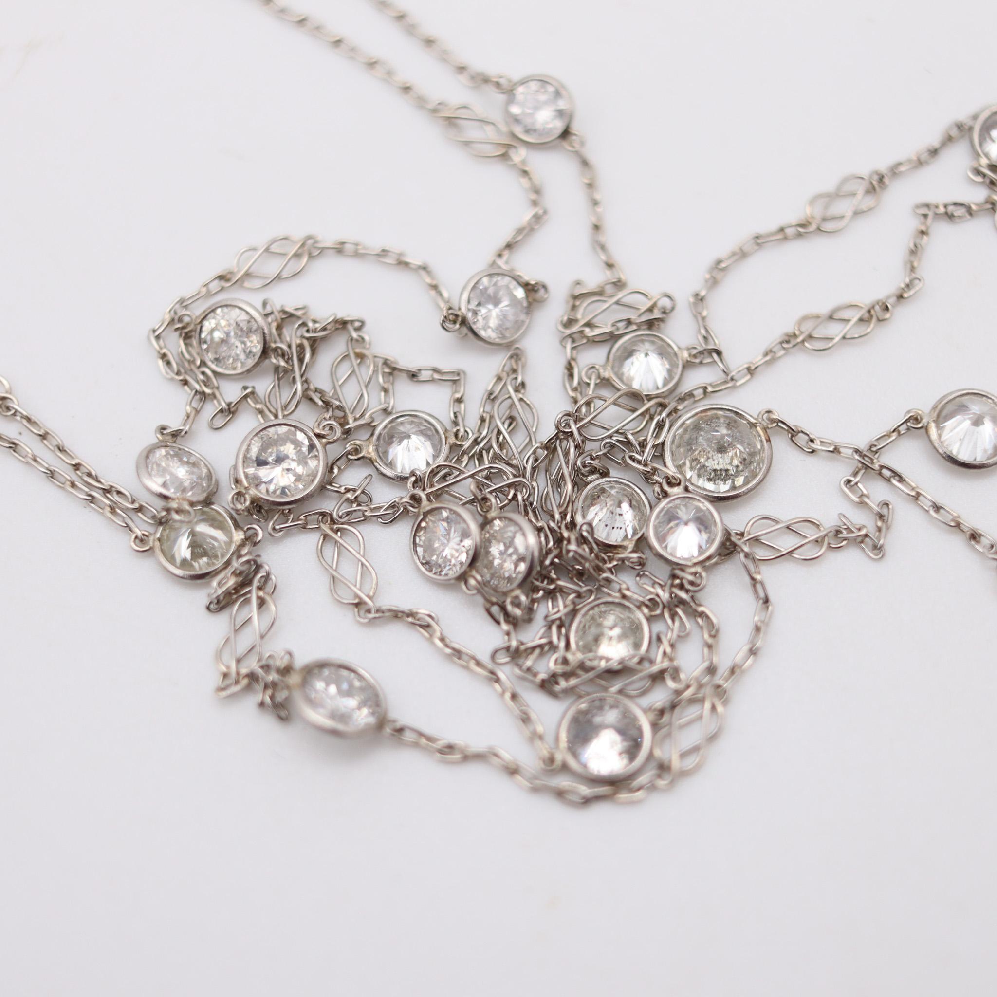 Brilliant Cut ART-DECO 1930 Diamonds Station Long Necklace In Platinum With 8.40 Ctw Diamonds For Sale