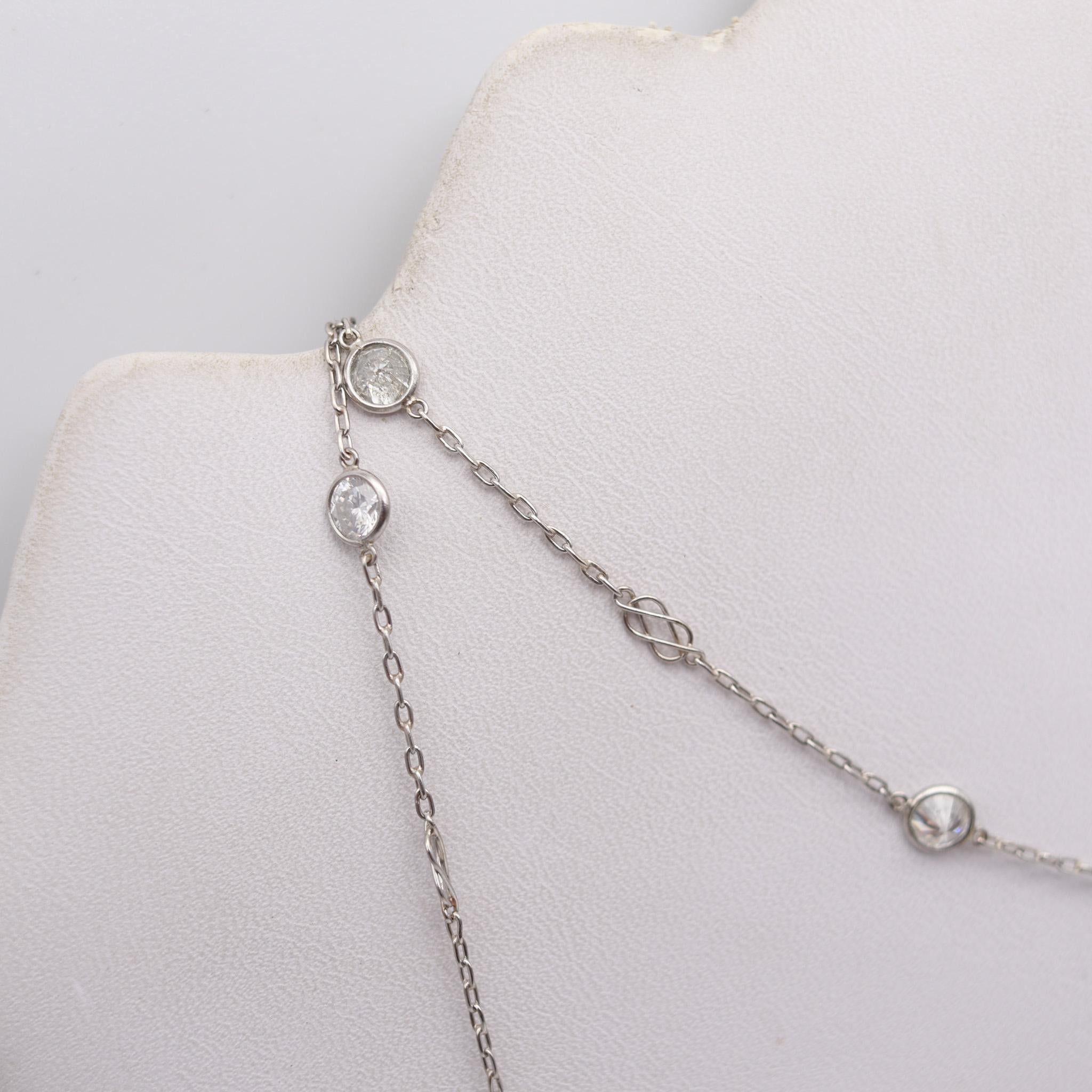 ART-DECO 1930 Diamonds Station Long Necklace In Platinum With 8.40 Ctw Diamonds For Sale 1
