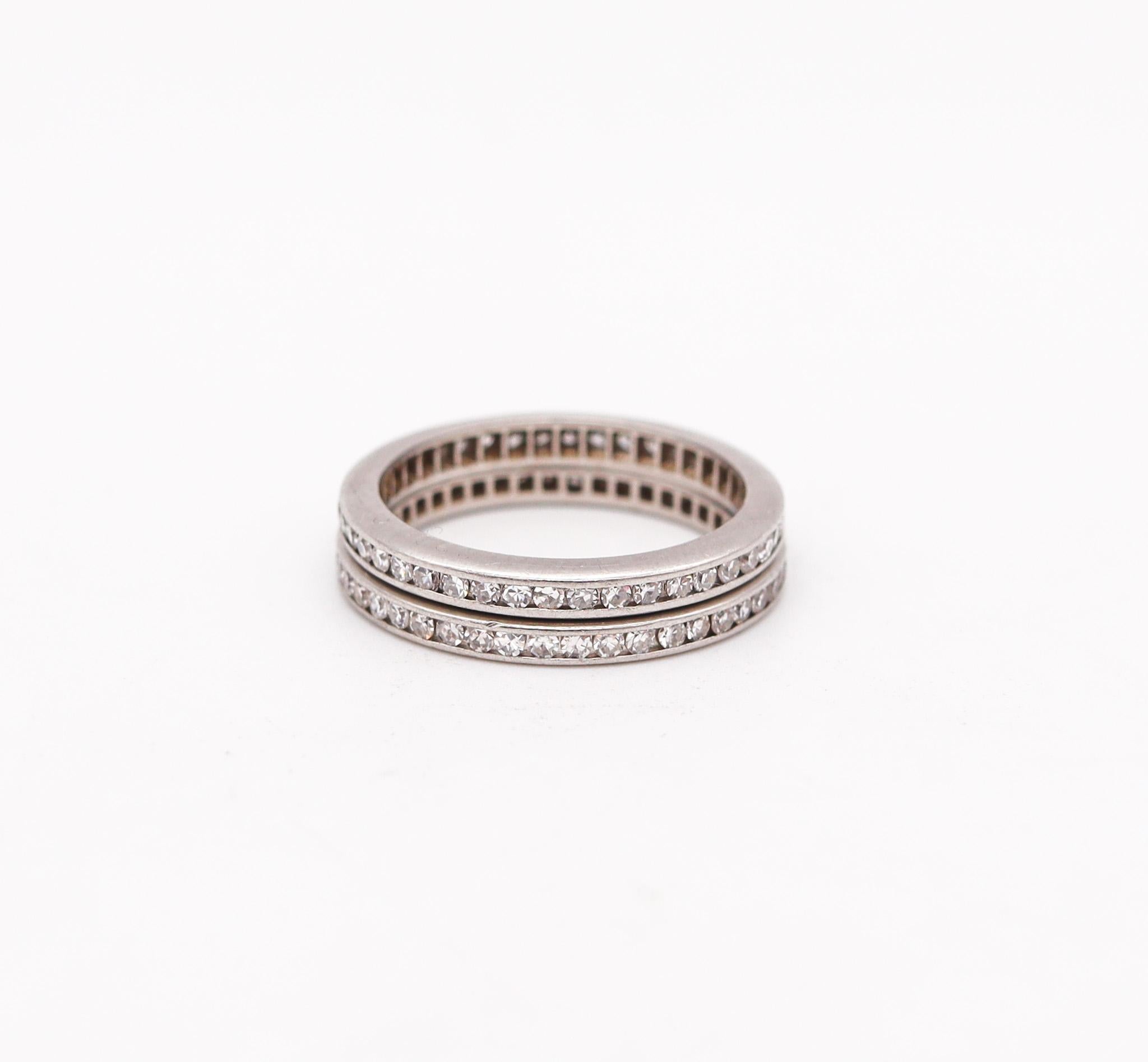 Brilliant Cut Art Deco 1930 Duo of Eternity Rings in Platinum with 2.08cts in Diamonds For Sale