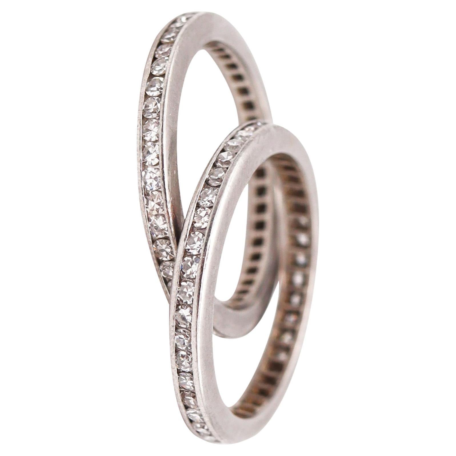 Art Deco 1930 Duo of Eternity Rings in Platinum with 2.08cts in Diamonds For Sale