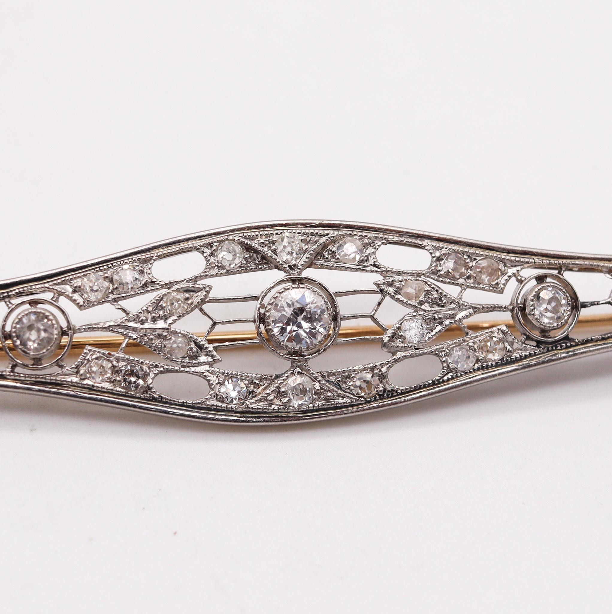 Art Deco 1930 Elongated Classic Brooch In Platinum With 2.38 Ctw In Diamonds For Sale 1