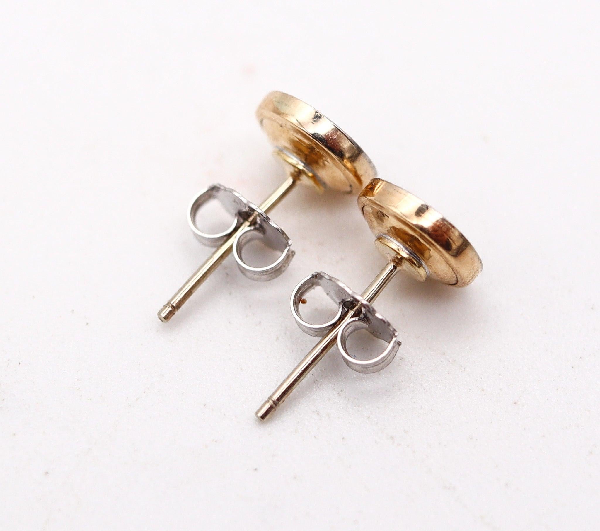 Taglio brillante ART DECO 1930 Orecchini a perno smaltati in platino 18Kt Gol e diamanti in vendita
