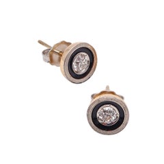 ART DECO 1930 emaillierte Ohrstecker aus 18 Karat Gol Platin mit Diamanten
