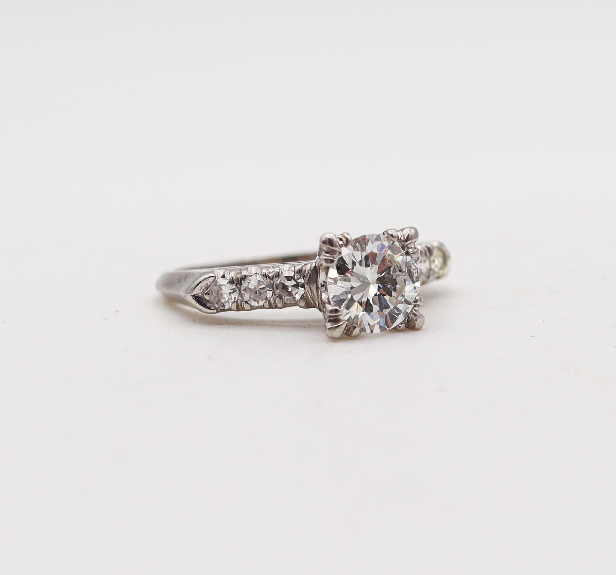 Women's Art Deco 1930 Engagement Ring In Platinum With 1.27 Ctw White VS Diamonds For Sale