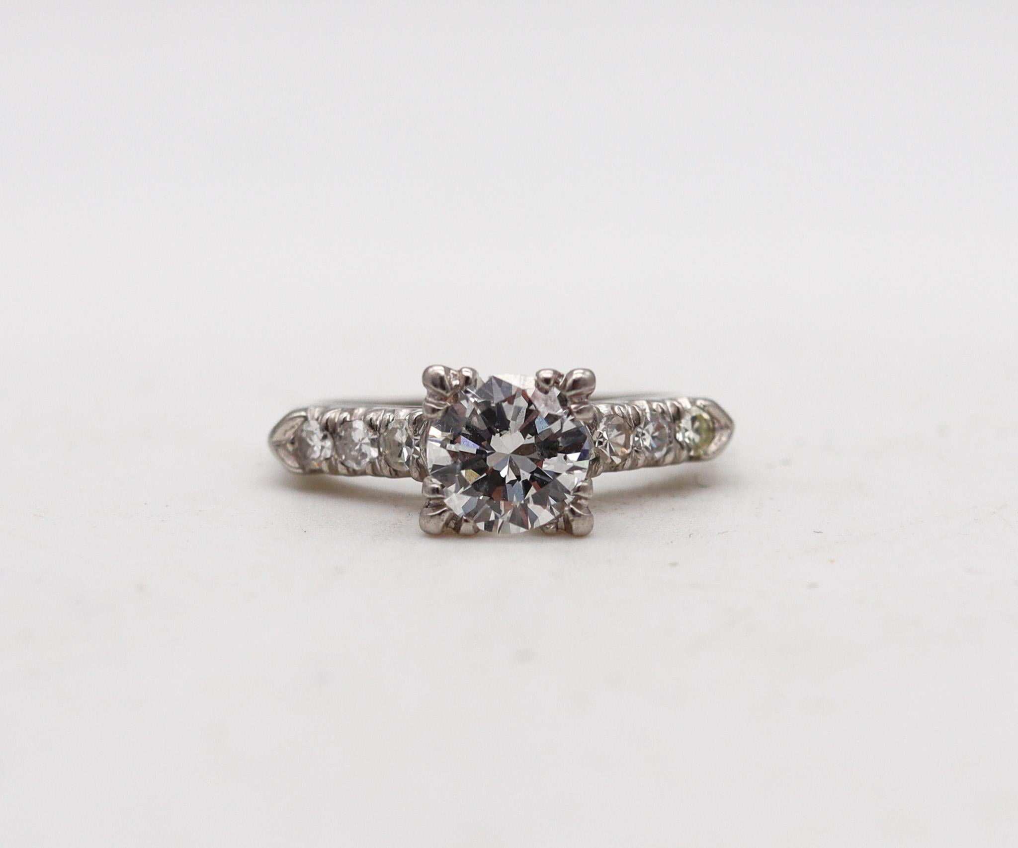 Art Deco 1930 Engagement Ring In Platinum With 1.27 Ctw White VS Diamonds For Sale 1
