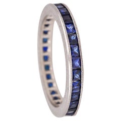 Antique Art Deco 1930 Eternity Band Ring in Platinum with 1.50 Ctw French Cut Sapphires