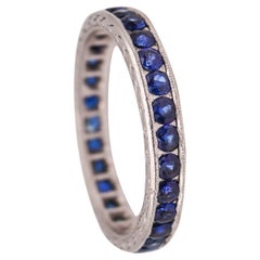 Vintage Art Deco 1930 Eternity Band Ring in Platinum with 1.52 Cts in Round Cut Sapphire