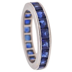 Art Deco 1930 Eternity Band Ring in Platinum with 2.8 Cts in Vivid Blue Sapphire