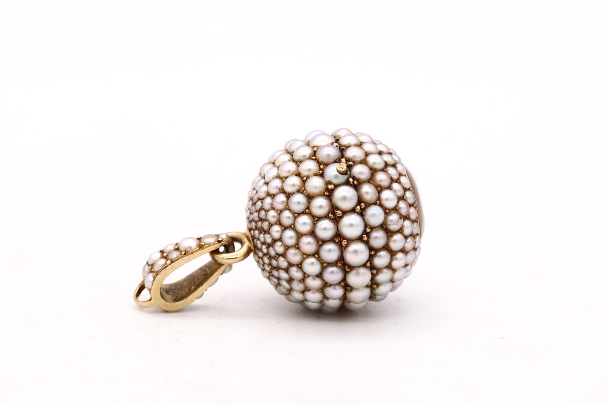 Art Deco 1930 European Spherical Watch Pendant In 18Kt Gold With Gradated Pearls 1