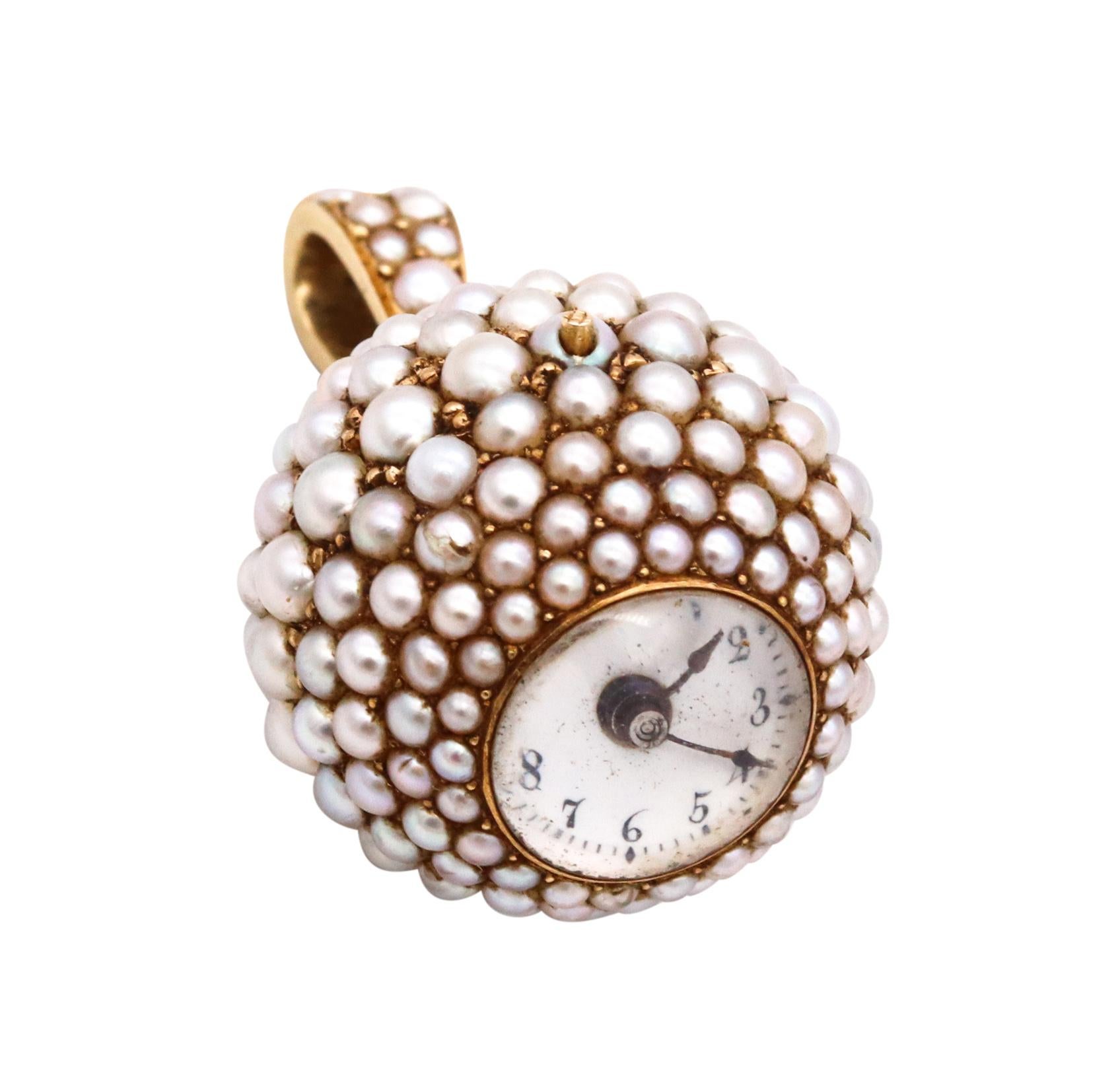 Art Deco 1930 European Spherical Watch Pendant In 18Kt Gold With Gradated Pearls 3