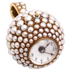 Art Deco 1930 European Spherical Watch Pendant In 18Kt Gold With Gradated Pearls
