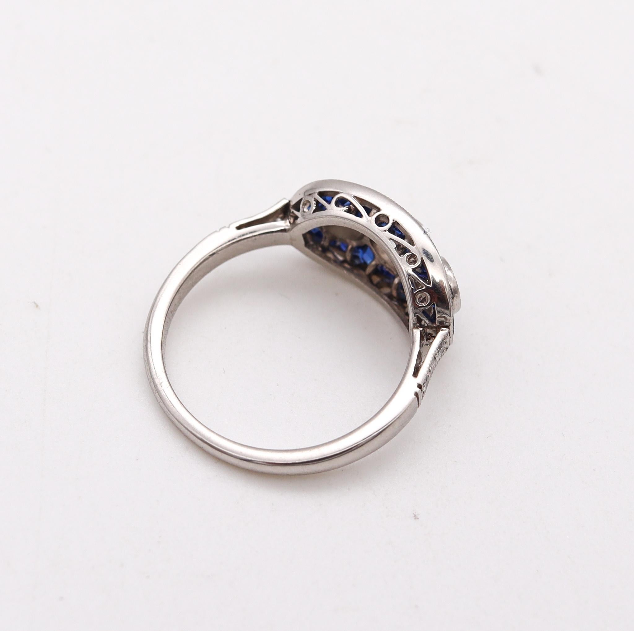Women's Art Deco 1930 Gem Set Ring in Platinum with 3.06 Cts in Diamonds and Sapphires For Sale