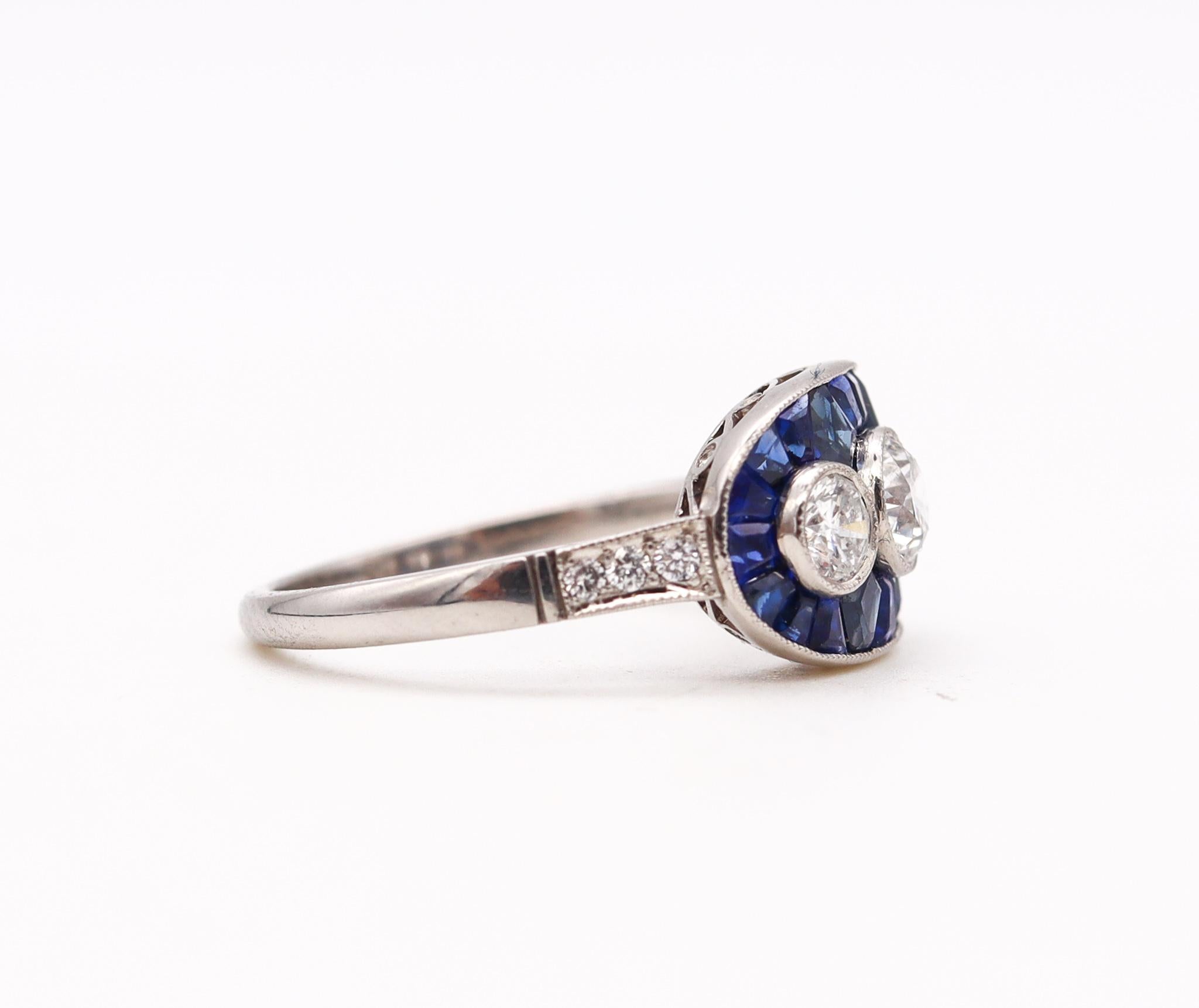 Art Deco 1930 Gem Set Ring in Platinum with 3.06 Cts in Diamonds and Sapphires For Sale 1