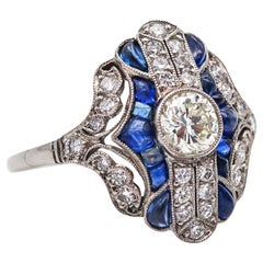 ART DECO 1930 Geometric Ring In Platinum With 1.69 Ctw In Diamonds 
Sapphires