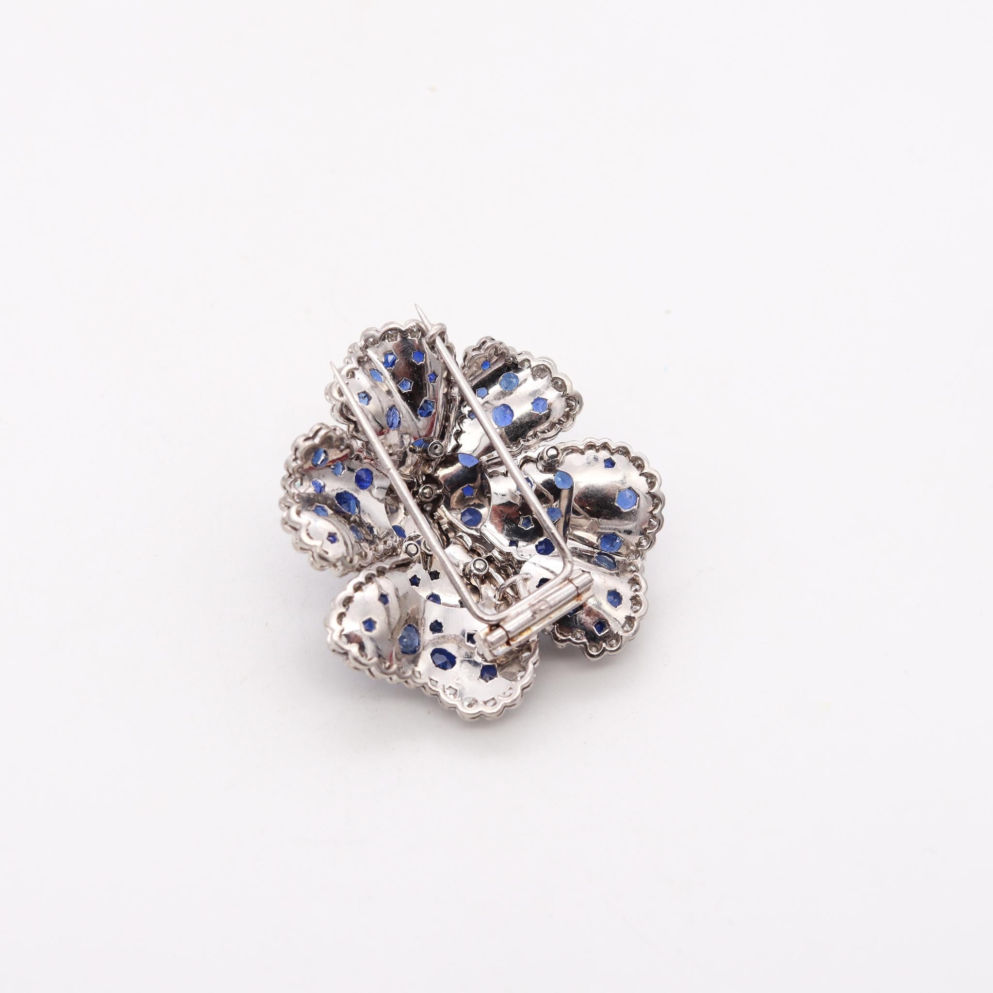 Women's or Men's Art Deco 1930 Gia Certified Brooch Platinum with 27.85 Ctw Diamonds & Sapphires