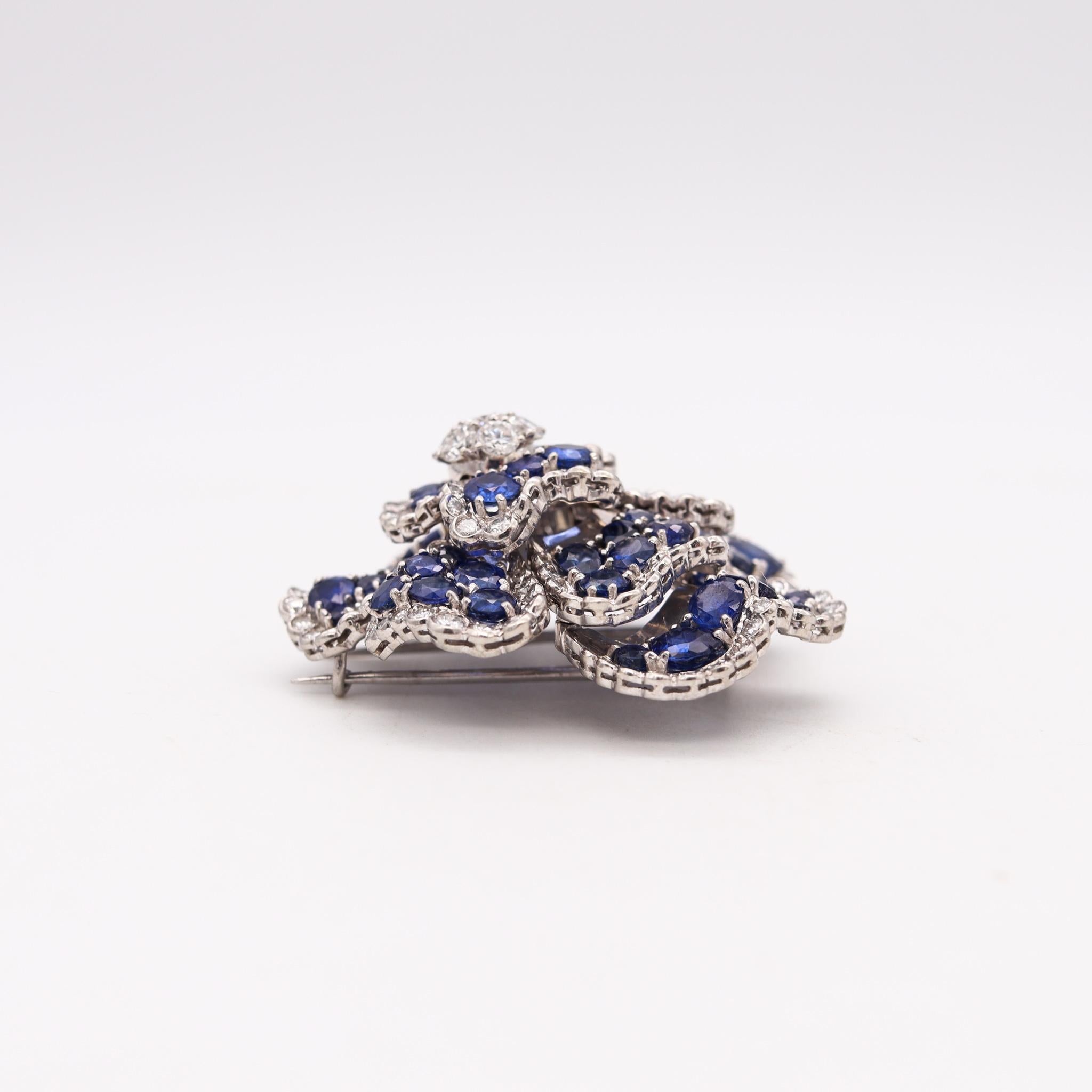 Art Deco 1930 Gia Certified Brooch Platinum with 27.85 Ctw Diamonds & Sapphires 1
