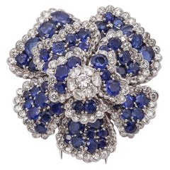 Art Deco 1930 Gia Certified Brooch Platinum with 27.85 Ctw Diamonds 
Sapphires